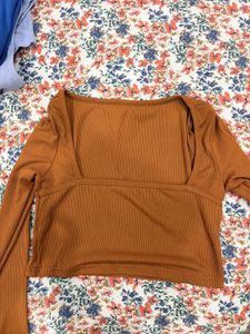 Ribbed Square Neck Long Sleeve Top