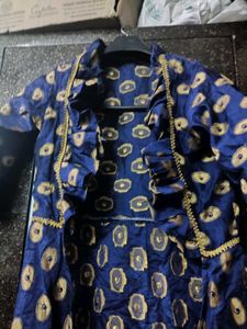 Blue Printed party wear long jacket