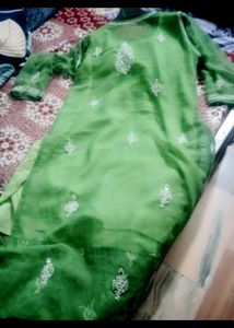 Embroidered Green Kurta with Mirror Work