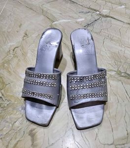 Sparkling Silver Block Heels