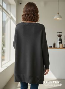 Cozy Grey V-Neck Pocket Sweater