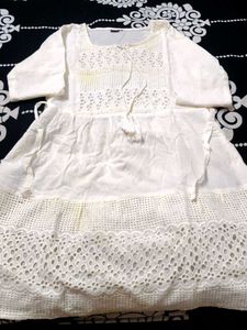 White Cotton Kurta with Lace Detailing