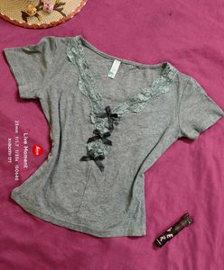 newme grey fitted lace top ^⁠_⁠^