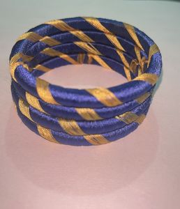 Blue &amp; Gold Thread Bangles (Set of 4)