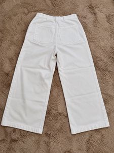 Cream Wide Leg Cropped Jeans