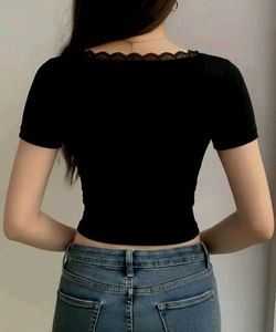 Gothic Black Lace Trim Crop Top