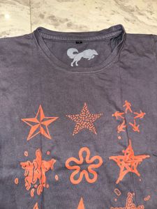 Grey T-Shirt with Orange Star Print