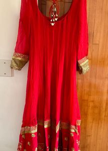 Red Anarkali Gown with Gold Embroidery