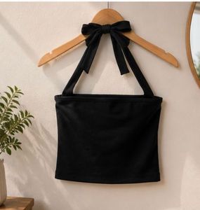 Black Halter Neck Crop Top