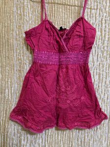 Y2K Embroidered Ruffle Cami Top