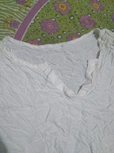 White Textured V-Neck Top