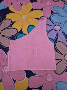 Chic Pink One-Shoulder Ribbed Top