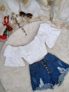 White Ruffled Off-Shoulder Top