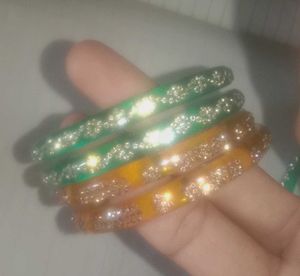 Stylish Green-gold Glitter Bangles - Set of 6