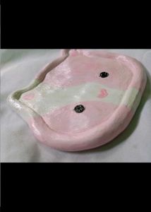 clay cat cute pink trinket tray jewellery holder