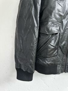 Classic Black Leather Bomber Jacket