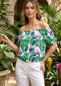 Off-Shoulder Tropical Print Top
