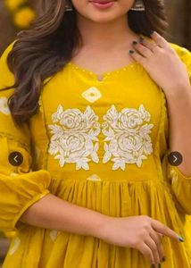 Yellow Anarkali Kurta with Pants Set