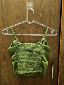 Chic Olive Green Satin Crop Top