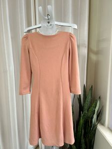 Korean peach Dress with Pearl &amp; Bow Detail