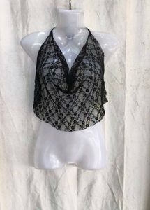 69. Sheer Black Lace Halter Top