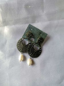Oxidized Jhumka Earrings with Pearls (set of 3)