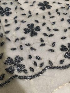 Elegant Grey Floral Embellished Net Dupatta