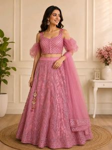 Beautiful Pink Embroidered Lehenga Set
