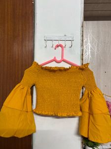 Off-Shoulder Smocked Bell Sleeve Top