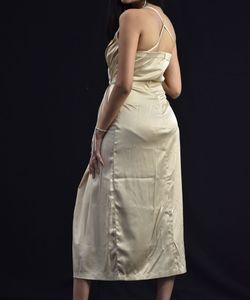 Elegant Champagne Slit Midi Dress
