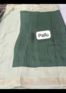 elegant green saree with gold checks & border