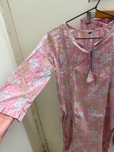 Pink Floral Print Kurta Set