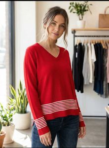 Red V-Neck Knit Sweater