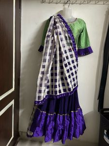 Vibrant Green &amp; Purple Lehenga Choli Set