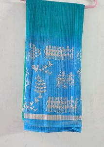 Fancy Blue And Green Beautiful Saree Uncut Blouse.