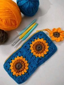 Handmade Crochet Sunflower Pouch