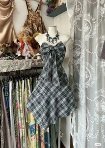 y2k Plaid Bow Strapless Dress