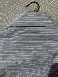 Blue Striped Shirt with Red Bow