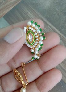 rajputi Elegant Pearl &amp; Kundan nose pin besar