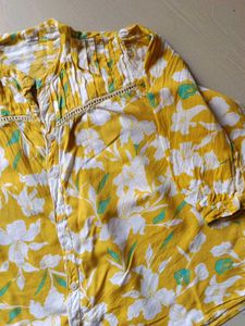 Sunny Yellow Floral Print Button-Up Top