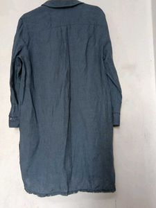 Linen Blue Oversized Button-Down Tunic Shirt