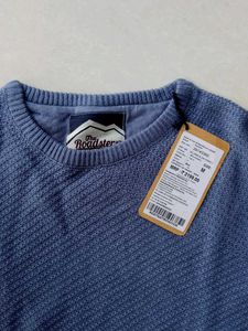 Blue Textured Crewneck Sweater