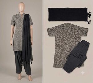 black& grey  short Kurta Set with Dupatta