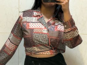 Sassfras Patchwork Wrap Crop Top