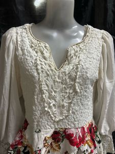 White Floral Print Kurta Set