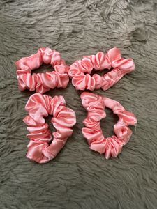 Pink Satin Scrunchie Set