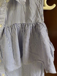 Blue Striped Cold Shoulder Ruffle Top