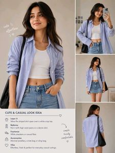 🩵Striped Oversized Shirt with Crop Top🩵