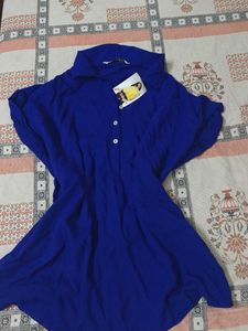 Royal Blue Kurta top with White Buttons