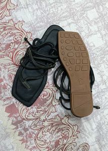 Black Lace-Up Gladiator Flat Sandals
